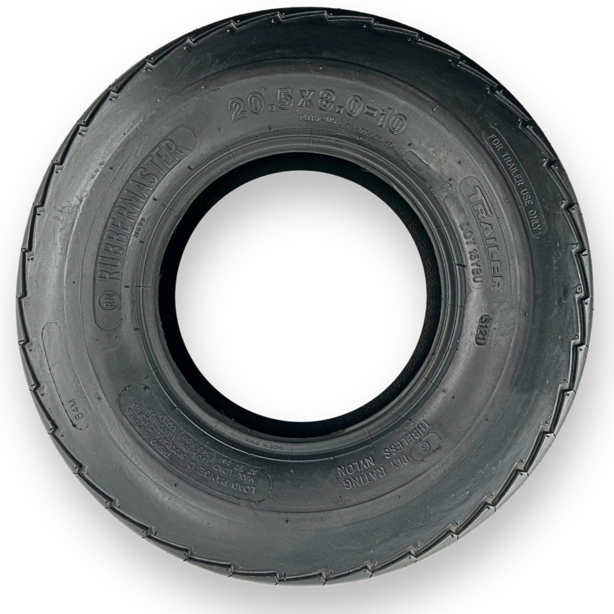 RubberMaster, High Speed Trailer Tire 10 Ply 20.5x8.0-10 Tire Diameter 20.63 in, Model# 489102